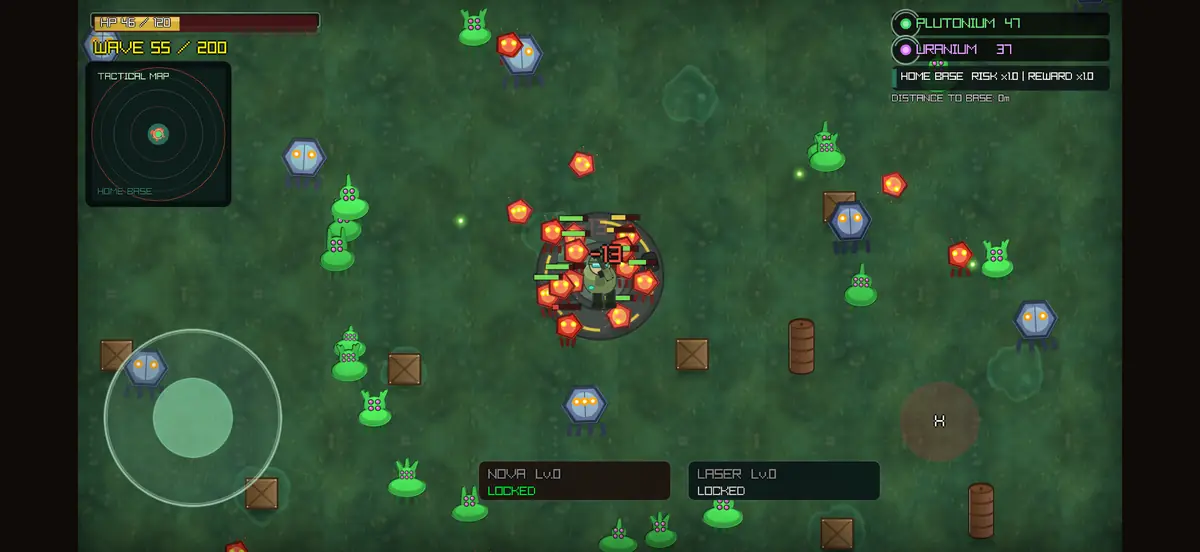 Survive Chernobyl gameplay: a dense cluster of enemies near the turret